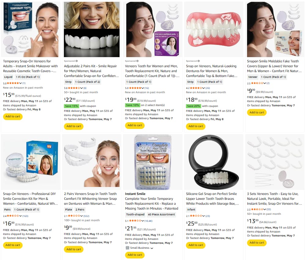 cheapest snap on veneer options from Amazon