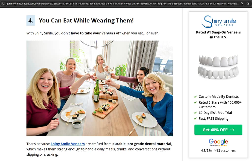 Fake review site set up by Shiny Smile Veneers using stock images