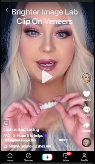 Lashes And Losing original TikTok explaining her partnership with Brighter Image Lab