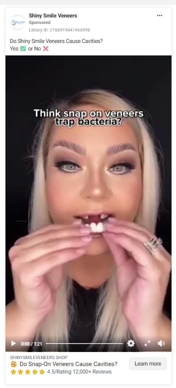 Stolen clip of Lashes And Losing used in Shiny Smile Veneer's advertising