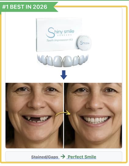 Shiny Smile Veneers fake review site using AI generated 'before and after' photos. 