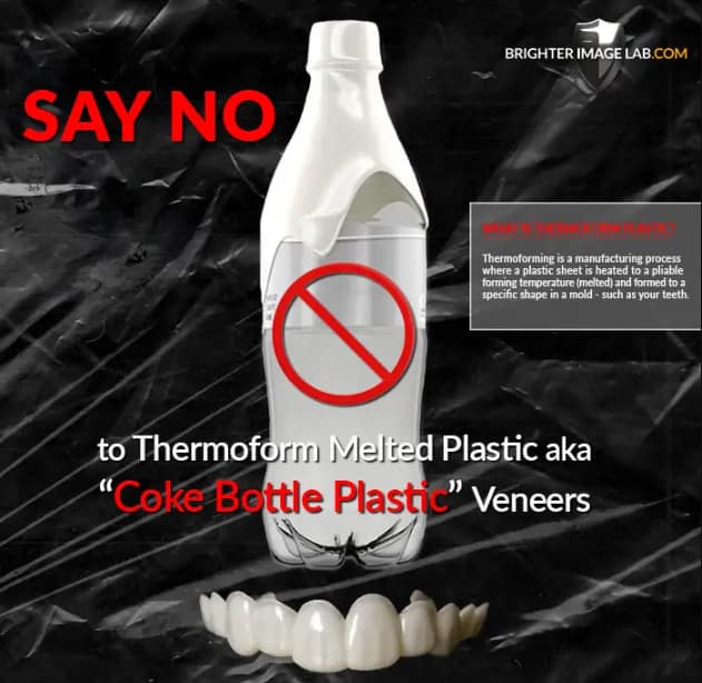 Shiny Smile Veneers often makes use of buzz words to market their melted plastic as higher quality than it is